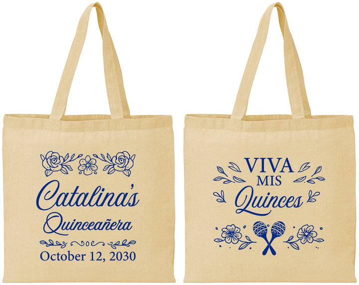 Personalized Quinceanera Cotton Tote Bags - Viva Mis Quinces | 70009