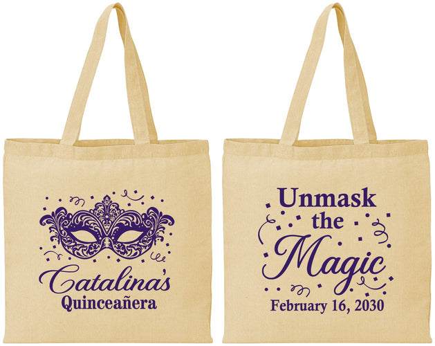 Personalized Quinceanera Cotton Tote Bags - Mardi Gras Quince | 70010