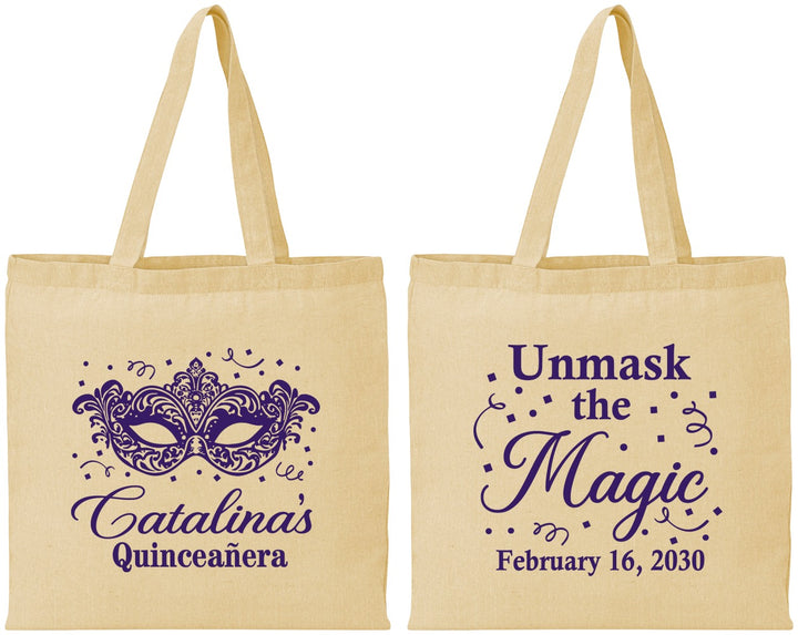 Personalized Quinceanera Cotton Tote Bags - Mardi Gras Quince | 70010
