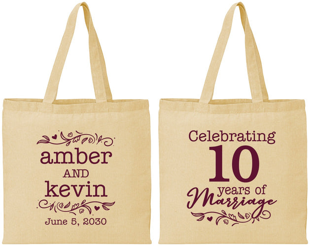 Personalized Anniversary Cotton Tote Bags - 10 Years Of Marriage | 80000