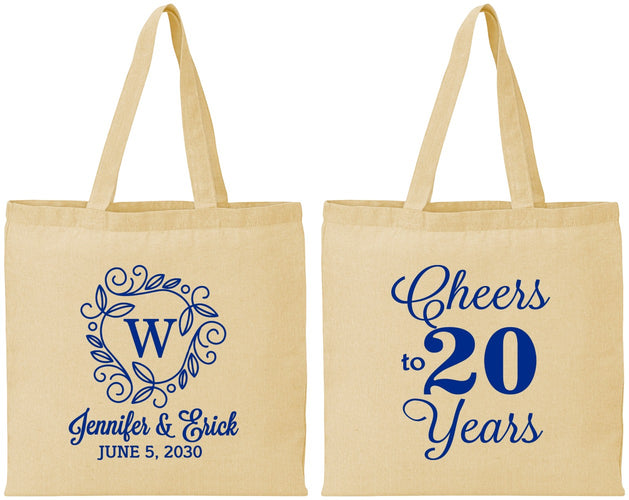 Personalized Anniversary Cotton Tote Bags - Cheers To 20 Years | 80001