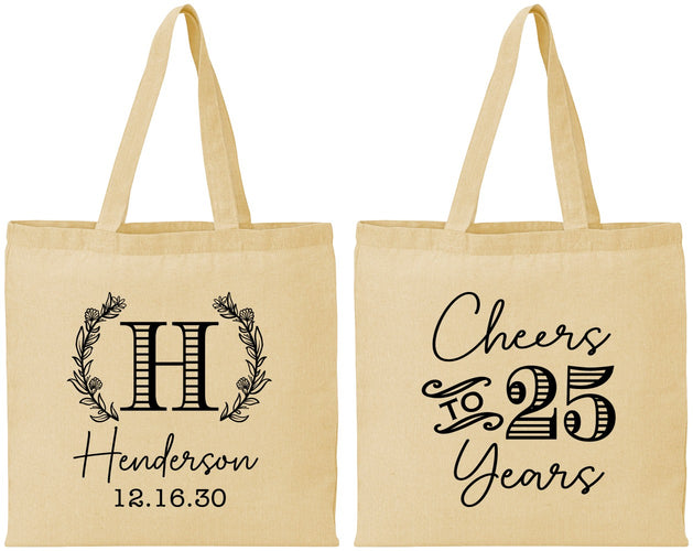 Personalized Anniversary Cotton Tote Bags - Cheers To 25 Years | 80002