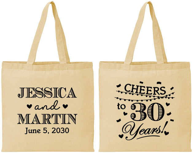 Personalized Anniversary Cotton Tote Bags - Cheers To 30 Years | 80003
