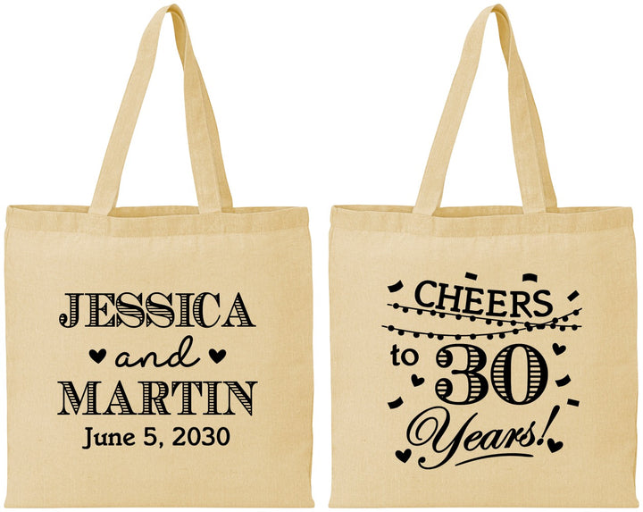 Personalized Anniversary Cotton Tote Bags - Cheers To 30 Years | 80003