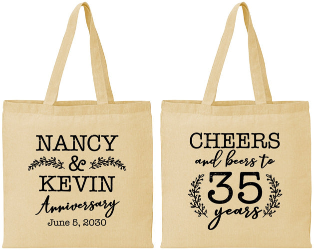 Personalized Anniversary Cotton Tote Bags - Cheers To 35 Years | 80004