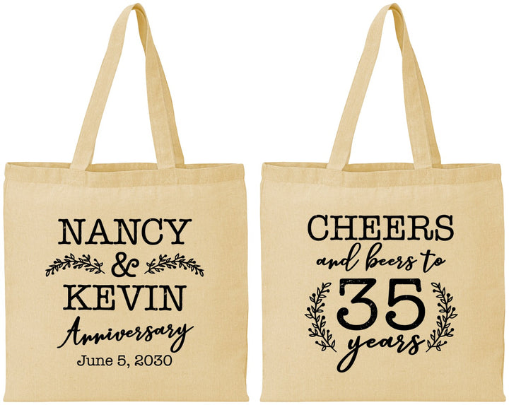 Personalized Anniversary Cotton Tote Bags - Cheers To 35 Years | 80004