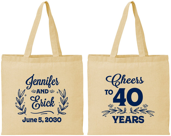 Personalized Anniversary Cotton Tote Bags - Cheers To 40 Years | 80005