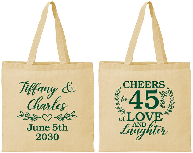 Personalized Anniversary Cotton Tote Bags - Cheers To 45 Years | 80006