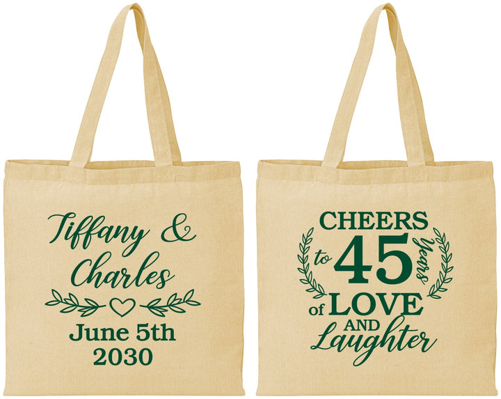 Personalized Anniversary Cotton Tote Bags - Cheers To 45 Years | 80006
