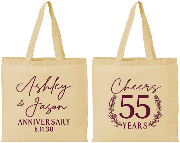 Personalized Anniversary Cotton Tote Bags - Cheers To 55 Years | 80008