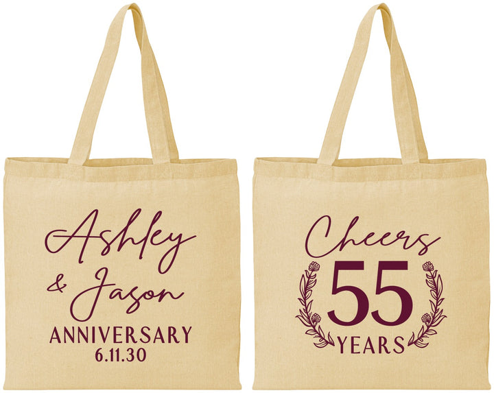 Personalized Anniversary Cotton Tote Bags - Cheers To 55 Years | 80008