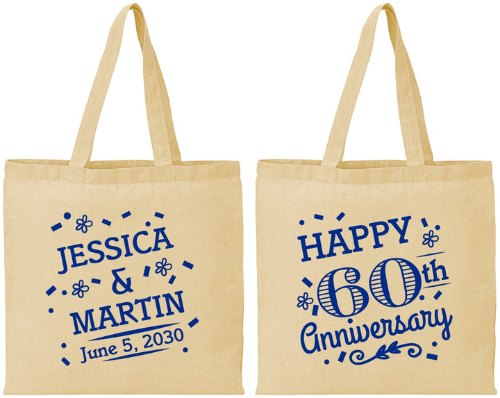 Personalized Anniversary Cotton Tote Bags - Cheers To 60 Years | 80009