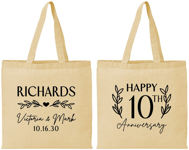 Personalized Anniversary Cotton Tote Bags - 10th Wedding | 80010