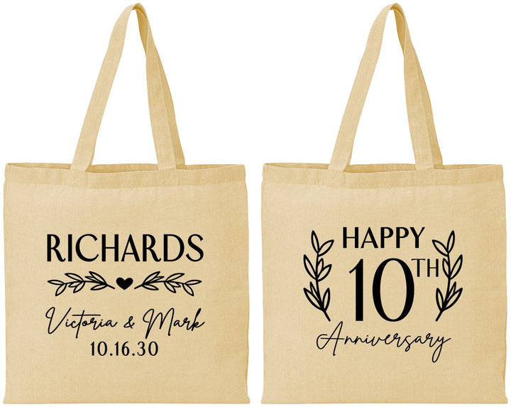 Personalized Anniversary Cotton Tote Bags - 10th Wedding | 80010