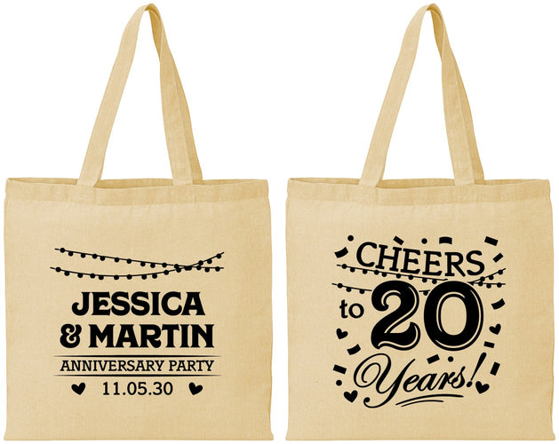 Personalized Anniversary Cotton Tote Bags - Cheers To 20 Years | 80011