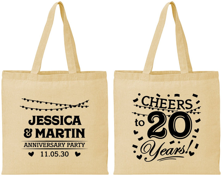Personalized Anniversary Cotton Tote Bags - Cheers To 20 Years | 80011