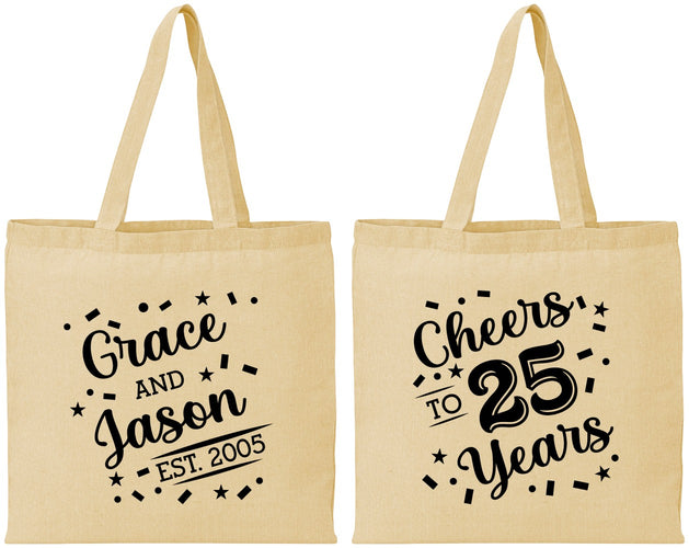Personalized Anniversary Cotton Tote Bags - Cheers To 25 Years | 80012