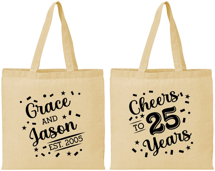 Personalized Anniversary Cotton Tote Bags - Cheers To 25 Years | 80012
