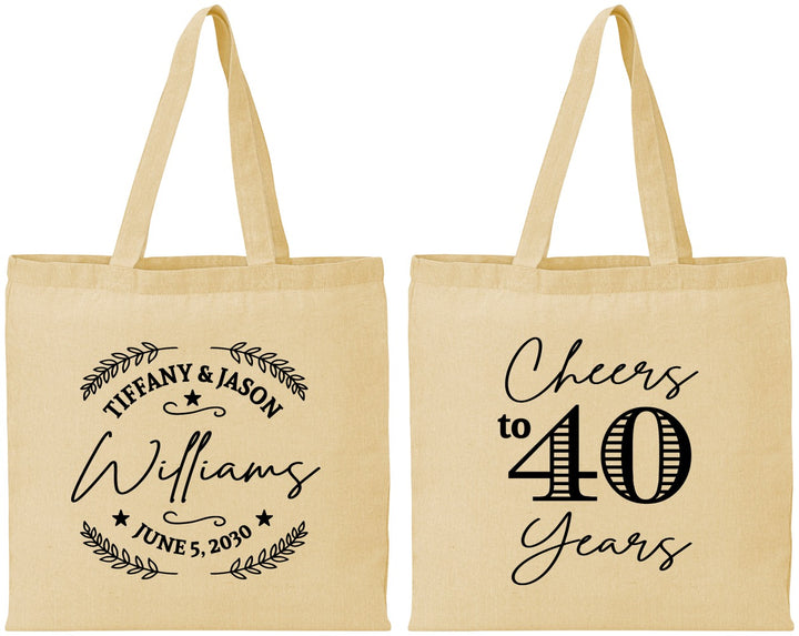 Personalized Anniversary Cotton Tote Bags - Cheers To 40 Years | 80015