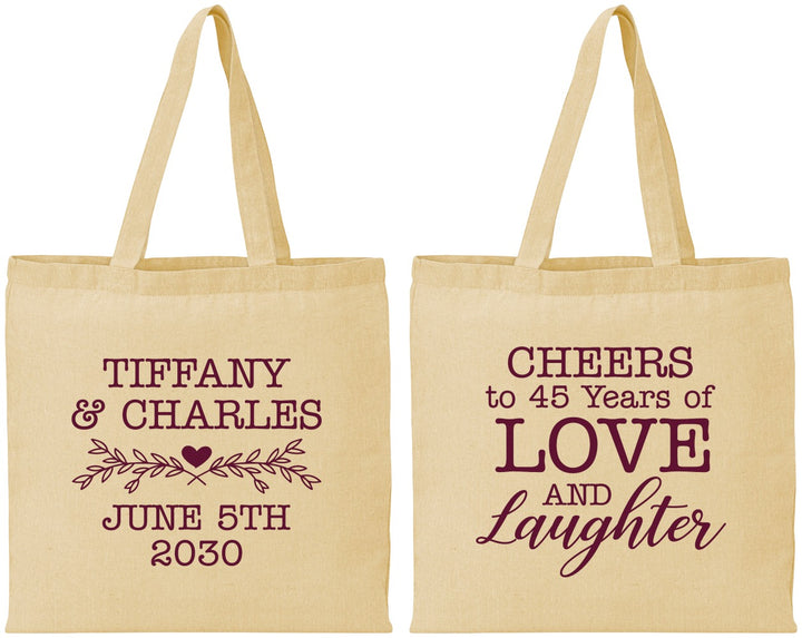 Personalized Anniversary Cotton Tote Bags - Cheers To 45 Years | 80016