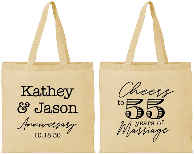 Personalized Anniversary Cotton Tote Bags - Cheers To 55 Years | 80018