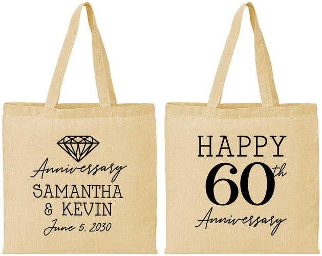 Personalized Anniversary Cotton Tote Bags - 60th Wedding | 80019