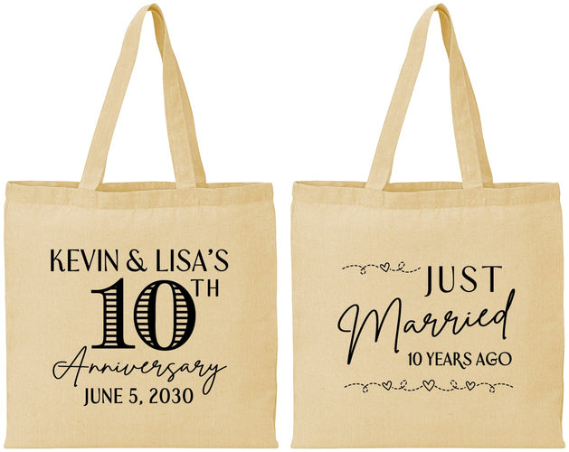 Personalized Anniversary Cotton Tote Bags - 10 Years Down | 80020