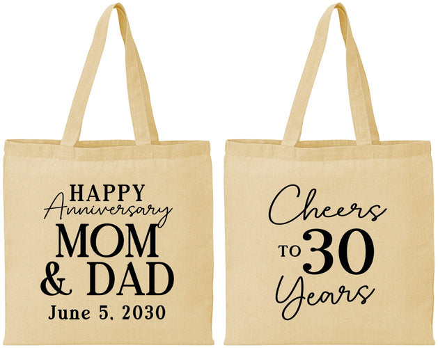 Personalized Anniversary Cotton Tote Bags - Cheers To 30 Years | 80023