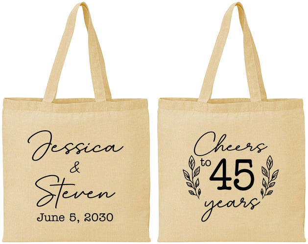 Personalized Anniversary Cotton Tote Bags - Cheers To 45 Years | 80026