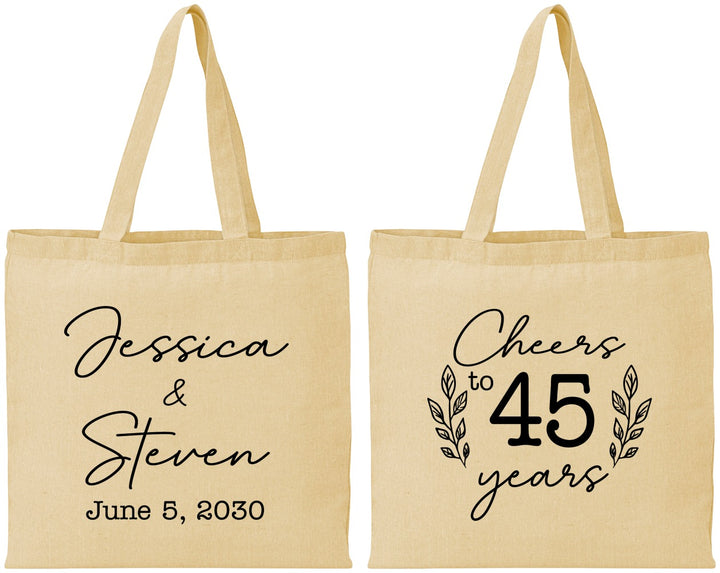 Personalized Anniversary Cotton Tote Bags - Cheers To 45 Years | 80026