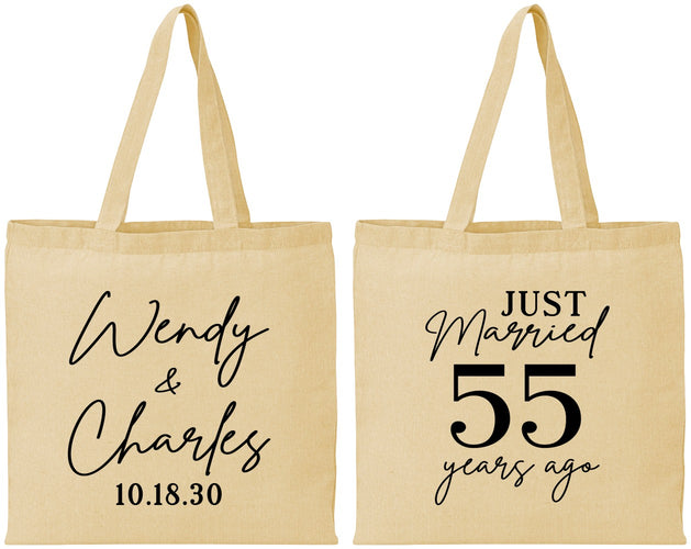 Personalized Anniversary Cotton Tote Bags - Just Married 55 Years Ago | 80028