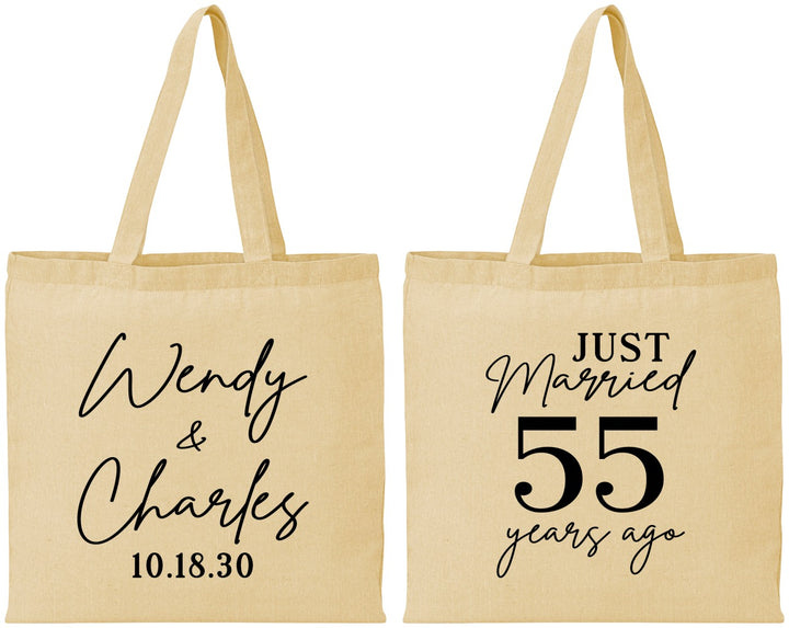 Personalized Anniversary Cotton Tote Bags - Just Married 55 Years Ago | 80028