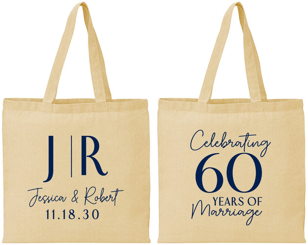 Personalized Anniversary Cotton Tote Bags - 60 Years Of Marriage | 80029