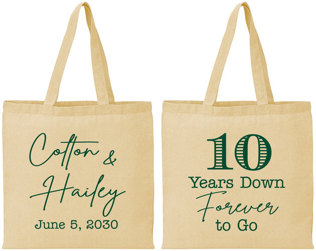 Personalized Anniversary Cotton Tote Bags - Just Married 10 Years Ago | 80030
