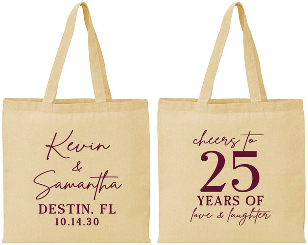 Personalized Anniversary Cotton Tote Bags - 25 Years Of Marriage | 80032