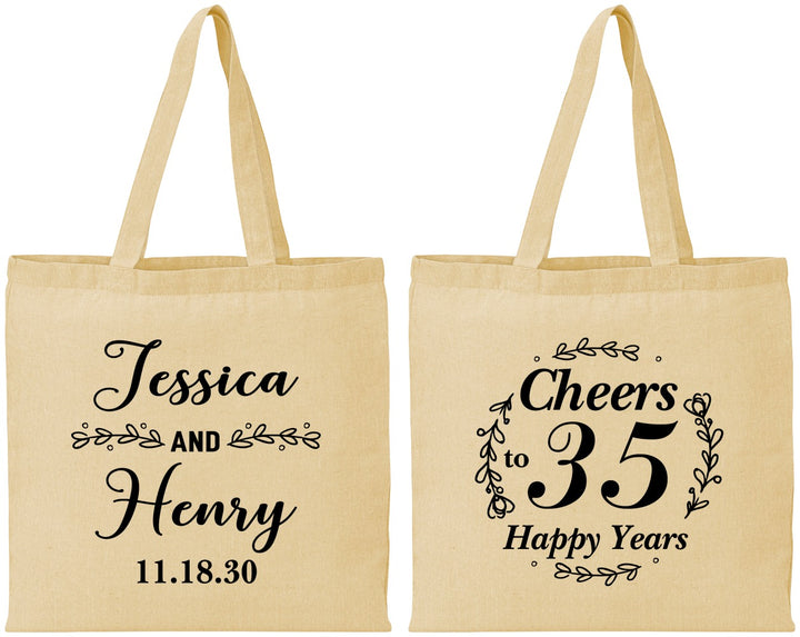 Personalized Anniversary Cotton Tote Bags - Cheers To 35 Years | 80034