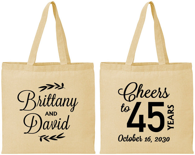 Personalized Anniversary Cotton Tote Bags - Cheers To 45 Years | 80036