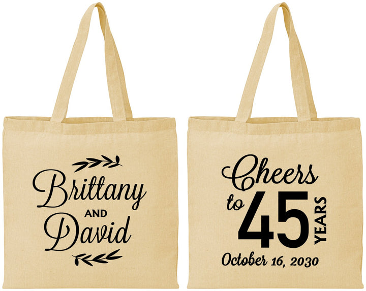 Personalized Anniversary Cotton Tote Bags - Cheers To 45 Years | 80036