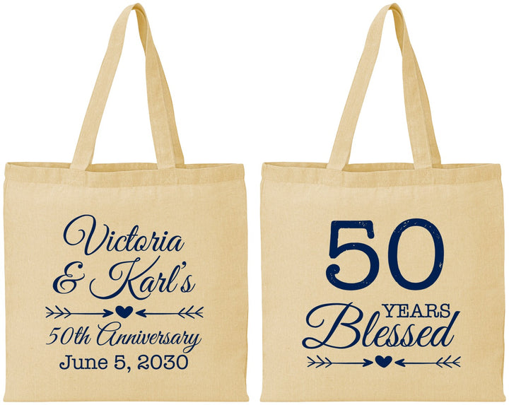 Personalized Anniversary Cotton Tote Bags - 50 Years Blessed | 80037