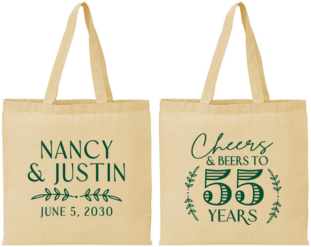 Personalized Anniversary Cotton Tote Bags - Cheers To 55 Years | 80038
