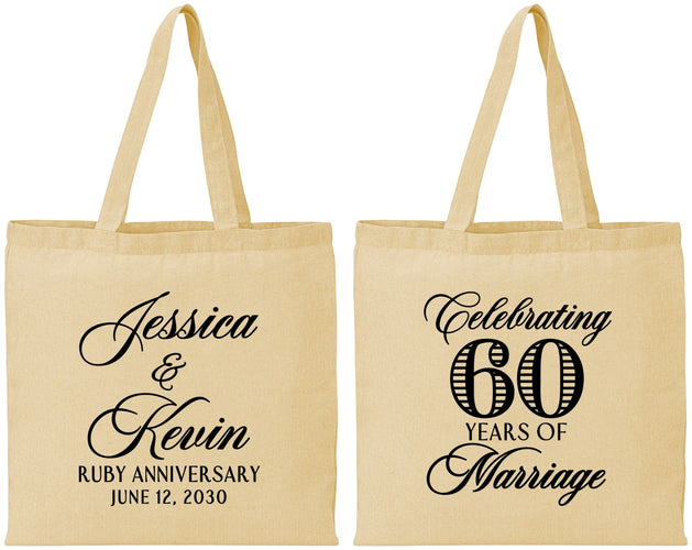 Personalized Anniversary Cotton Tote Bags - 60 Years Of Marriage | 80039