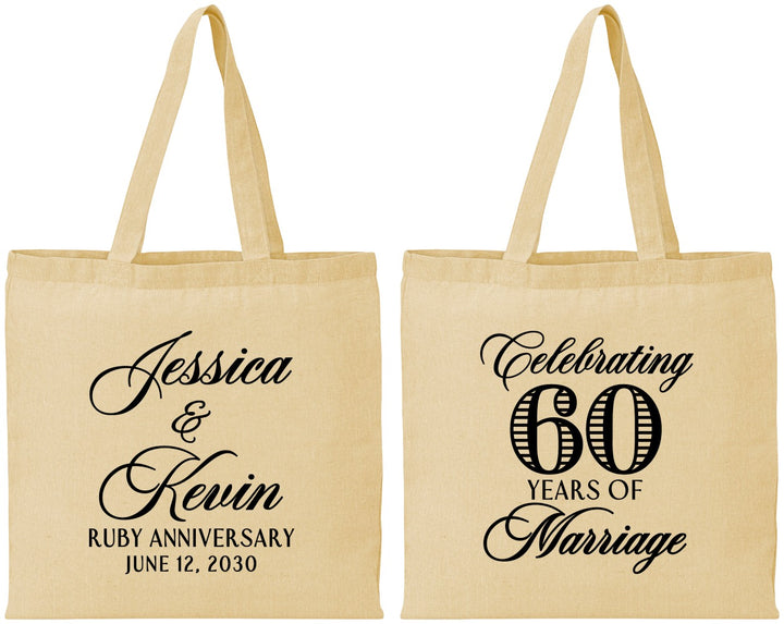 Personalized Anniversary Cotton Tote Bags - 60 Years Of Marriage | 80039