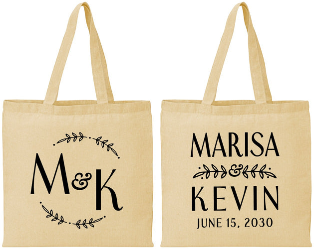 Personalized Wedding Cotton Tote Bags - Two Letter Monogram | 801