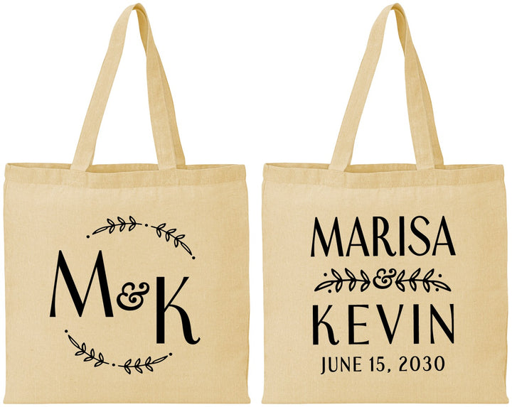 Personalized Wedding Cotton Tote Bags - Two Letter Monogram | 801