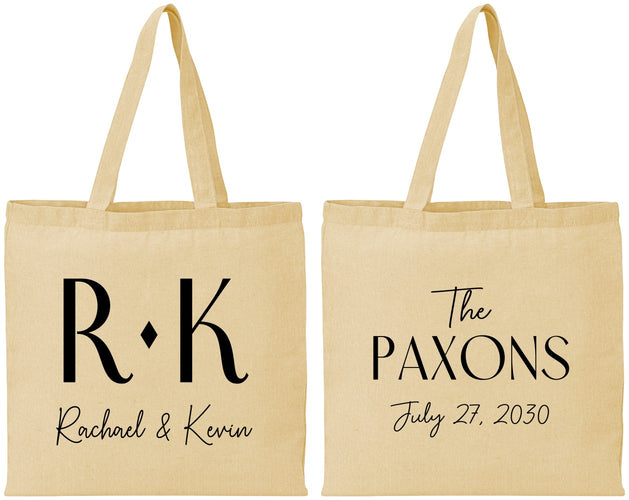 Personalized Wedding Cotton Tote Bags - Two Letter Monogram | 802