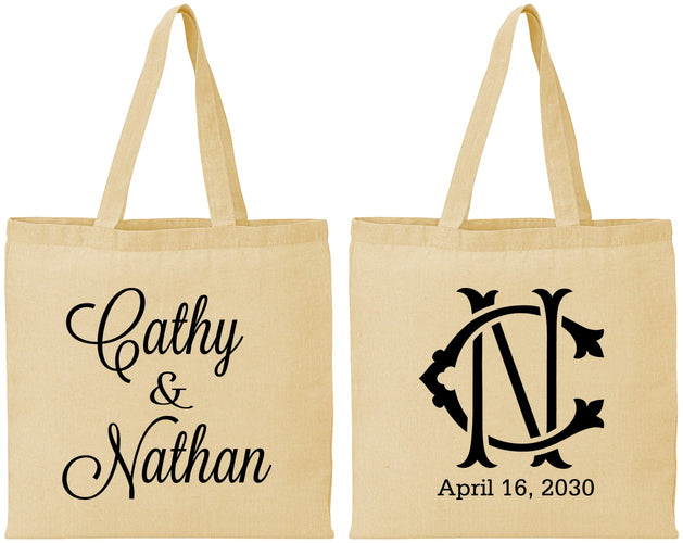 Personalized Wedding Cotton Tote Bags - Two Letter Monogram | 807