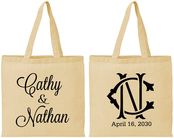 Personalized Wedding Cotton Tote Bags - Two Letter Monogram | 807