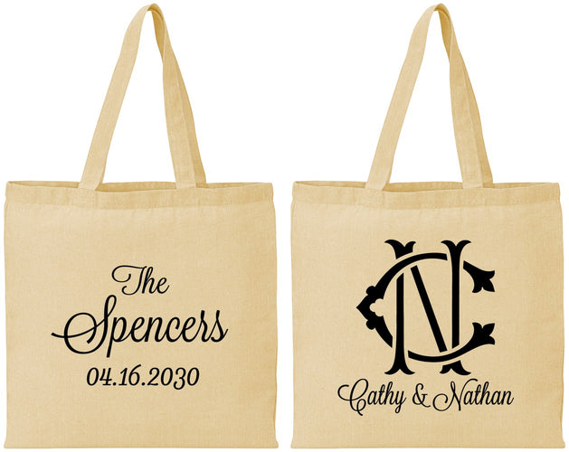 Personalized Wedding Cotton Tote Bags - Two Letter Monogram | 808
