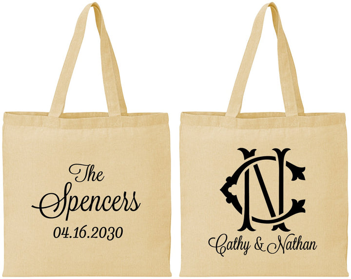 Personalized Wedding Cotton Tote Bags - Two Letter Monogram | 808