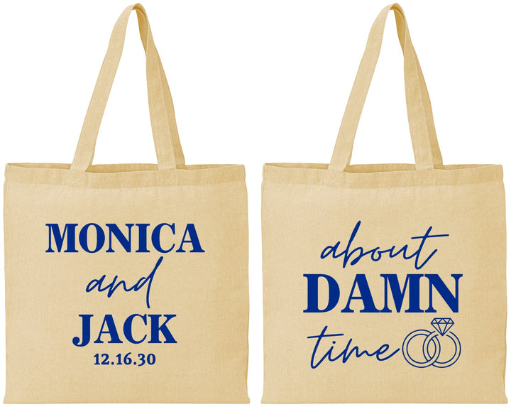 Personalized Wedding Cotton Tote Bags - About Damn Time | 809